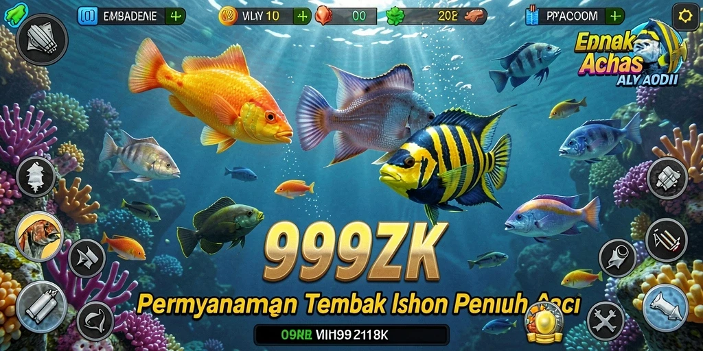 Gameplay seru 999ZK saat menangkap ikan dengan berbagai senjata.