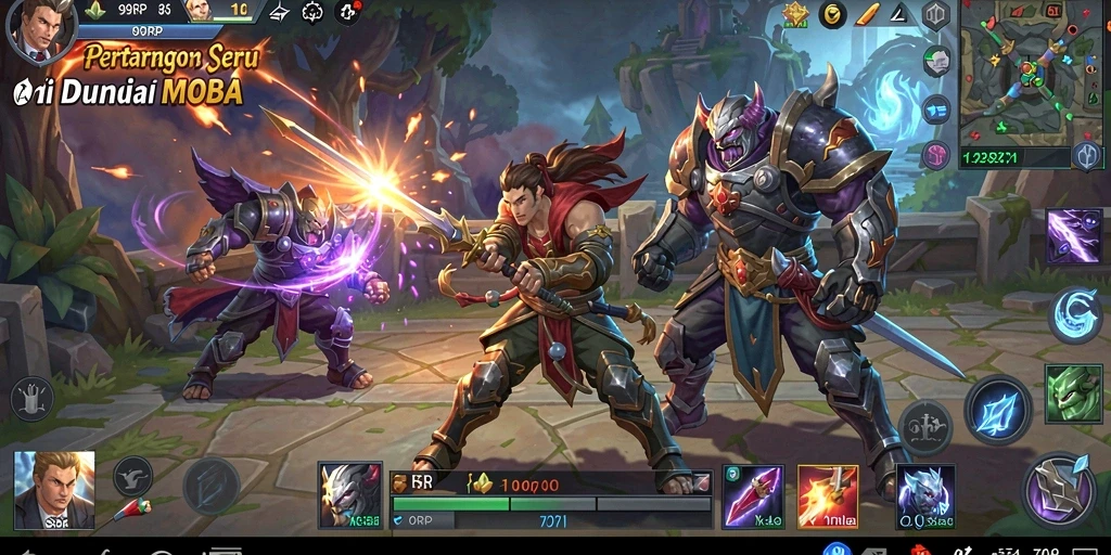 Screenshot gameplay 99RP menampilkan aksi seru dalam pertarungan MOBA.
