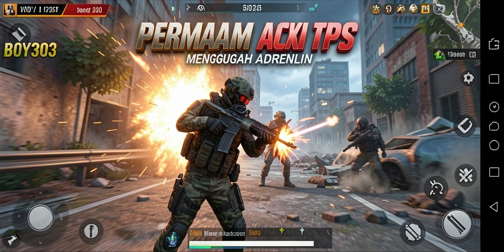 Tangkapan layar utama menunjukkan aksi seru dalam game TPS.
