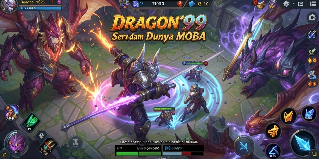 Tampilan gameplay MOBA yang menegangkan dan seru di DRAGON99.