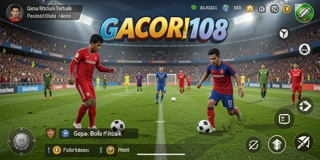 Tampilan gameplay GACOR108 dengan aksi sepak bola yang mendebarkan.