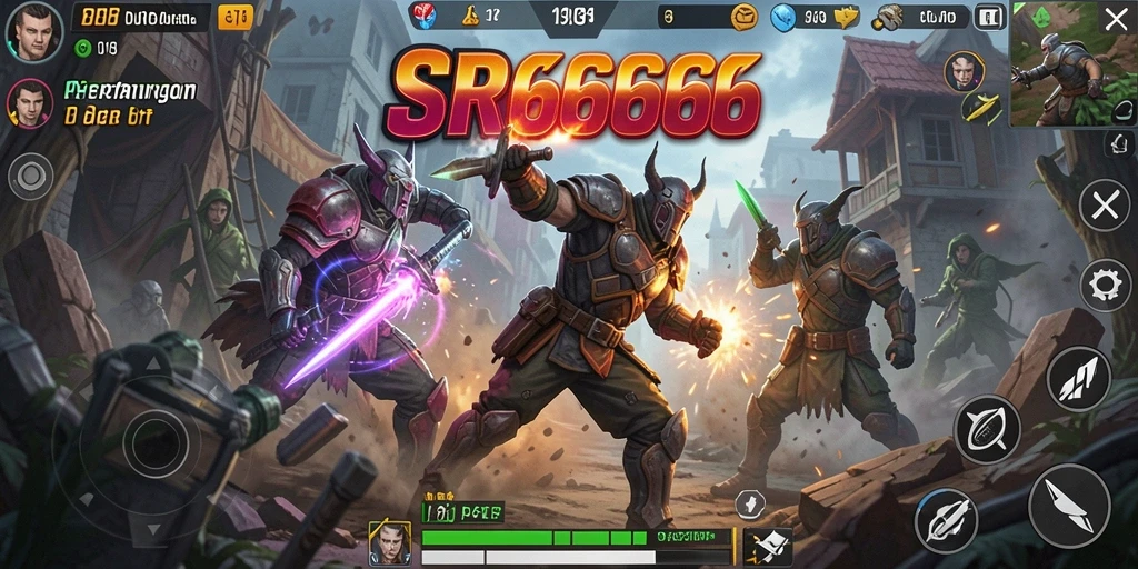 Screenshot SR6666 menampilkan karakter yang sedang bertarung dengan latar belakang yang epik.