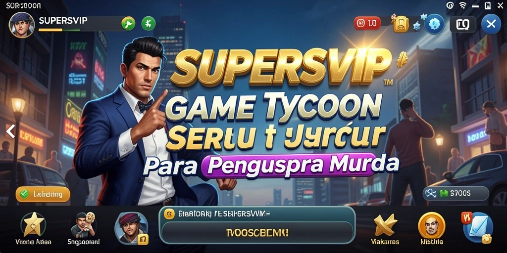 Tampilan gameplay SUPERSVIP dengan elemen manajemen bisnis yang menarik.