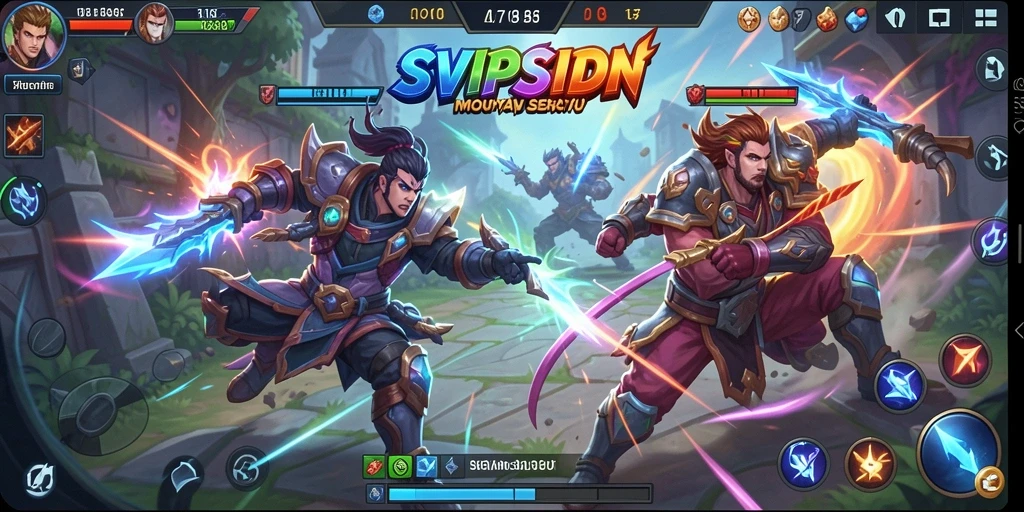 Screenshot utama SVIPSIDN menampilkan pertarungan seru dan strategis di arena MOBA.