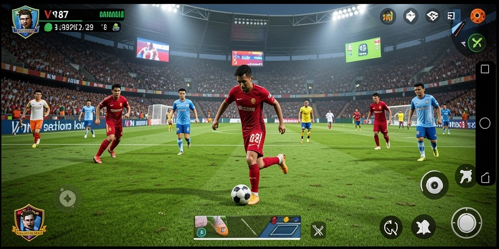 Tampilan gameplay V87 yang mendebarkan dalam pertandingan sepak bola.