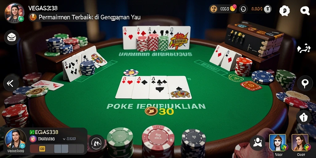 Tampilan gameplay Poker yang mendebarkan di VEGAS338.